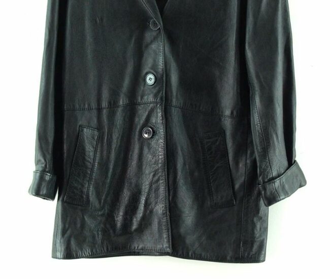 Front Bottom Close Up 2000s Black Real Leather Jacket Womens