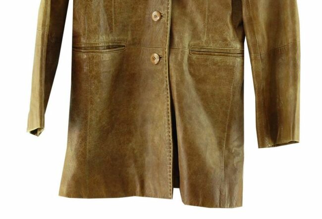 Front Bottom Close Up 2000s Brown Leather Jacket Womens