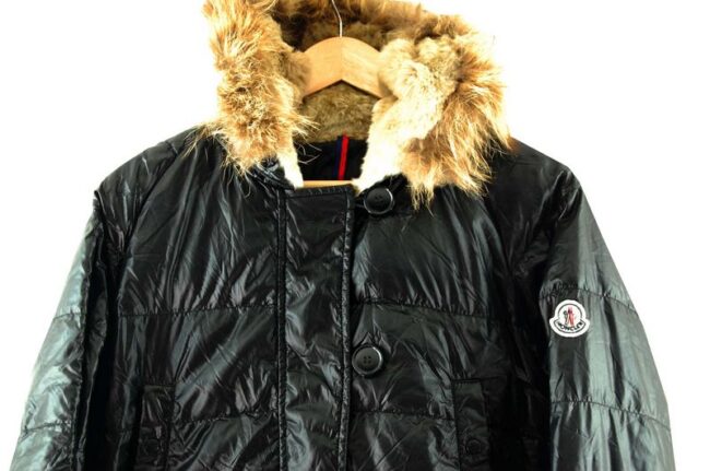 Front Top Close Up Black Moncler Puffa Jacket