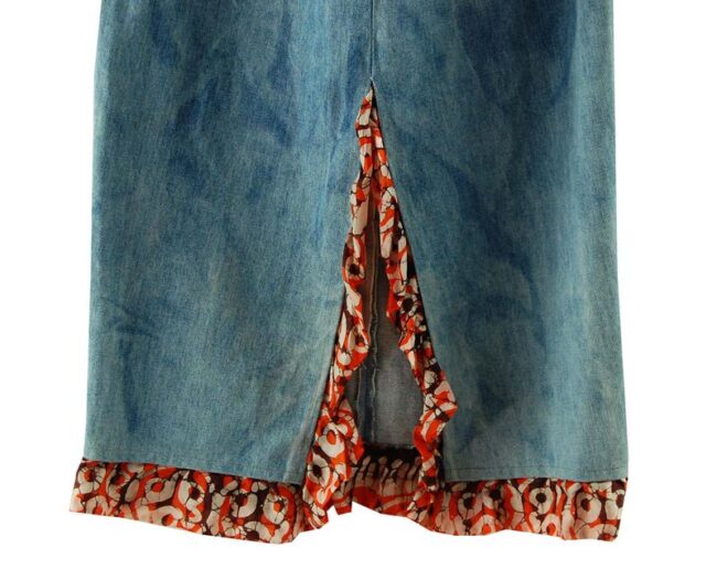 Back Split Frill Close Up Lower Calf Length Denim Skirt