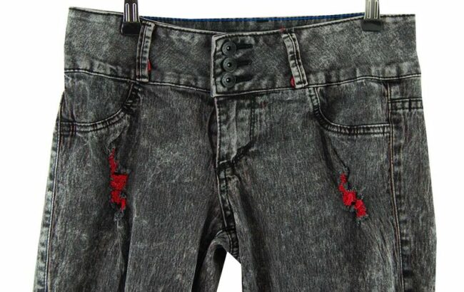 Front Close Up Dark Grey Distressed Jeans