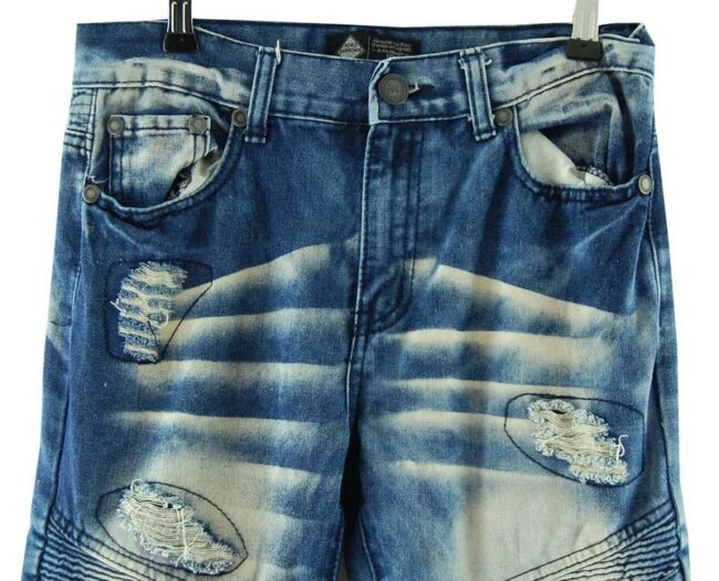 Front Close Up Blue Acid Wash Distressed Jeans