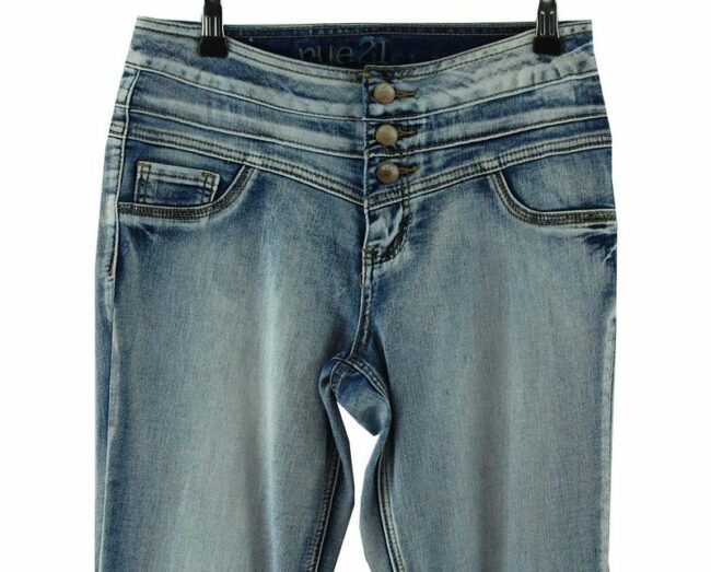 Front Close Up Rue21 High Waisted Skinny Blue Jeans
