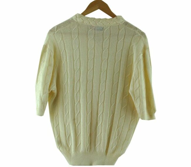 Back Short Sleeve Cable Knit 70s White Top
