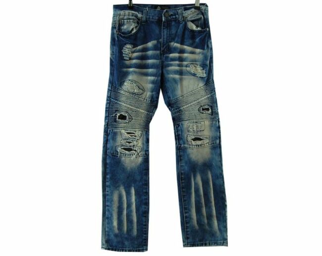 Front Blue Acid Wash Distressed Jeans
