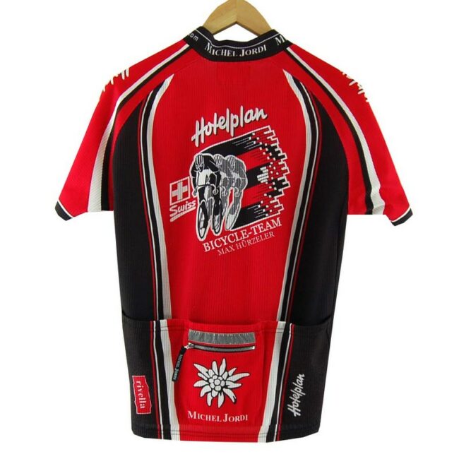 Back of Michel Jordi Red Cycling T Shirt