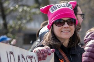 Pink Pussy Hat at March for Our Lives on 24 March 2018 in Washington, D.C. Photo by Lorie Shaull via Wikimedia Creative Commons