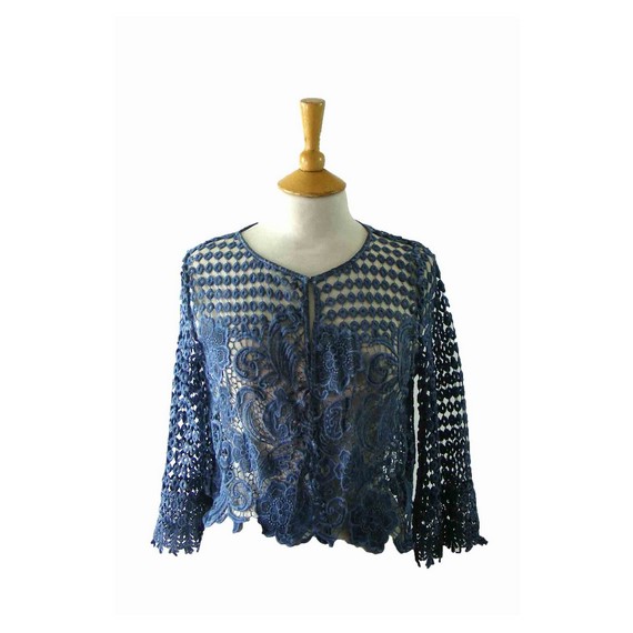 90s Blue Floral Crotchet Cropped Top