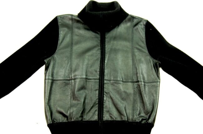 80s Black Leather Bomber Jacket Women