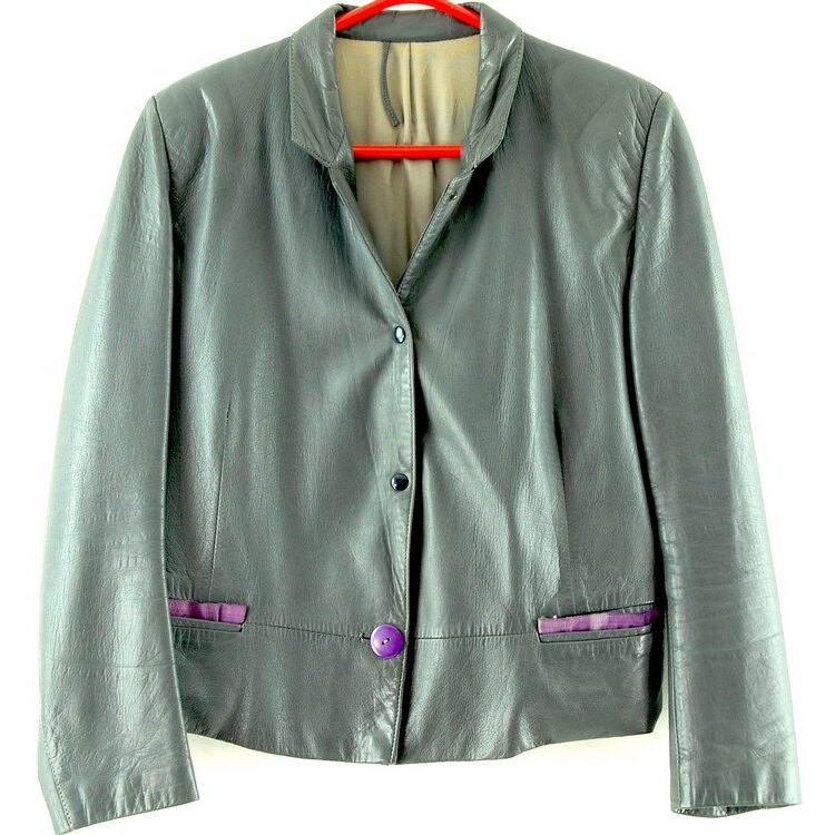 80s Vintage Ladies Grey Leather Jacket