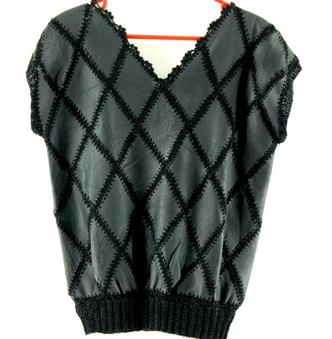 Back of 80s Black And White Patchwork Jumper