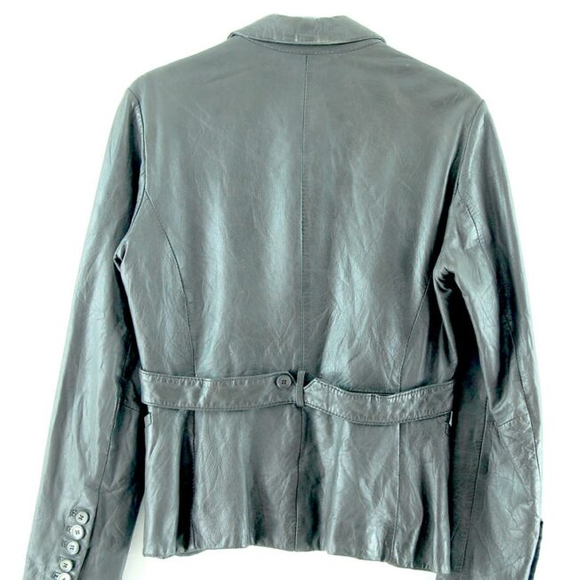 Back of One Step Woman Brand Vintage Ladies Grey Leather Jacket