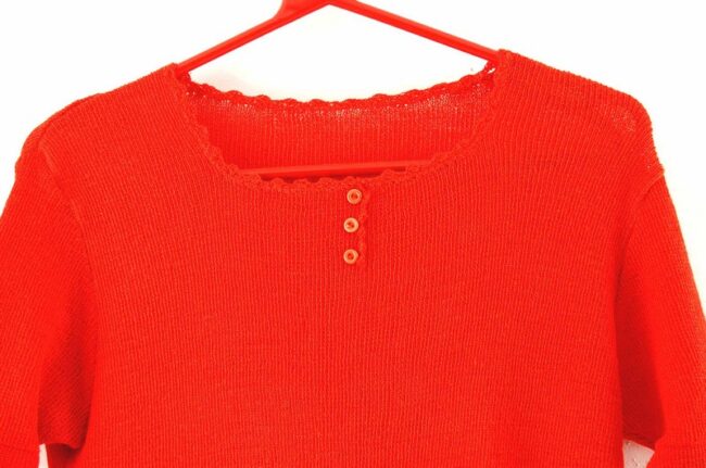 Bright Red 70s Top Womens close up front 1