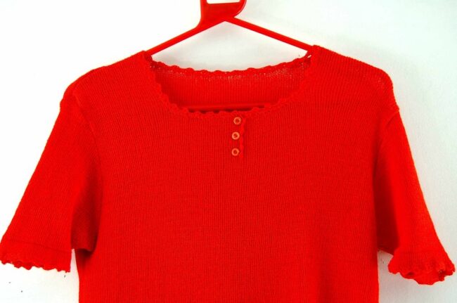 Bright Red 70s Top Womens front close up two