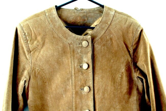 Close up of front of Brown 80s Cropped Suede Jacket