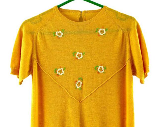 Front close up of Yellow Floral Motif Vintage 80s Tops