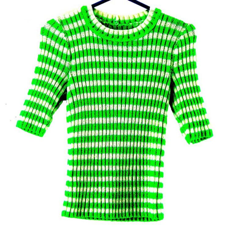 Green And White Striped 70s Top Womens