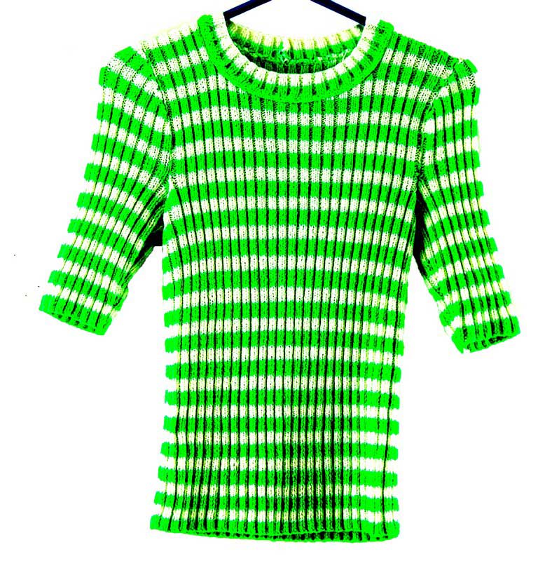 Green And White Striped 70s Top Womens