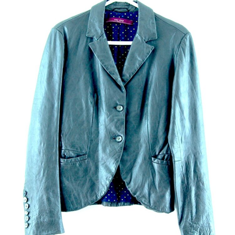 One Step Woman Brand Vintage Ladies Grey Leather Jacket