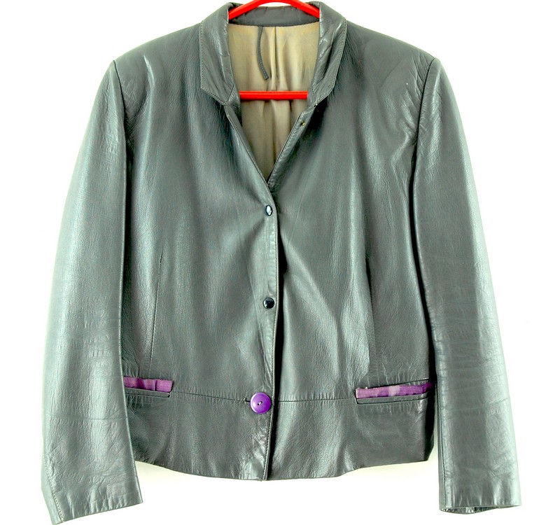80s Vintage Ladies Grey Leather Jacket