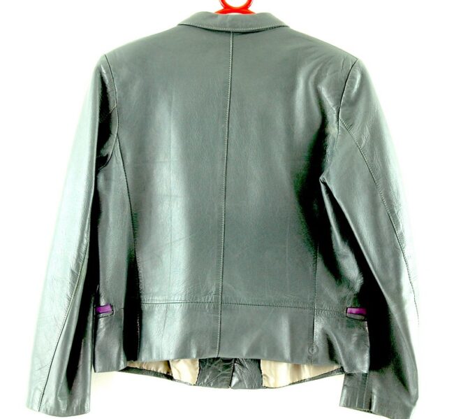 Back of 80s Vintage Ladies Grey Leather Jacket