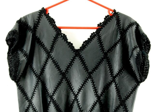 Close up front of 80s Black And White Patchwork Jumper