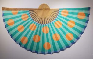 Green, Orange and Blue Fan, 2019. Pauline Caulfield at the Fashion and Textile Museum.