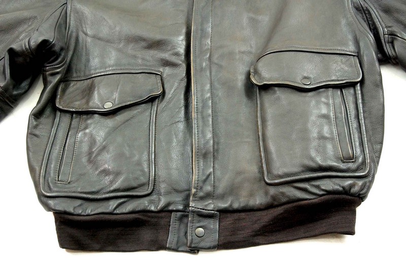 Mens Brown Leather Bomber Jacket - UK L - Blue 17 Vintage Clothing