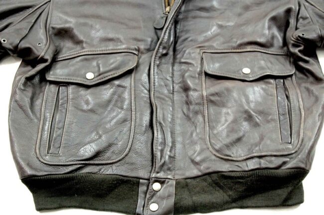 Close up front side of Brown Vintage Leather Bomber Jacket