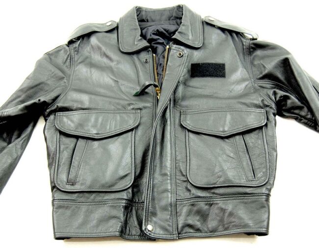 Front of Black Leather Bomber Jacket