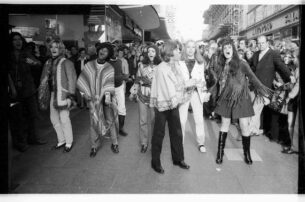 Musical "Hair" in der Holstenstraﬂe. Image via Wikimedia copyright free. Recycled Vintage Clothing Online South London