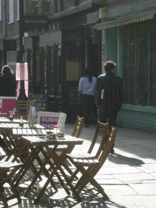 Street view, shops on Camden Passage, Islington, London, N1