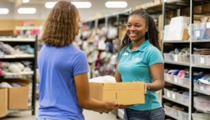 Interior view of an America's Thrift Stores donation center,