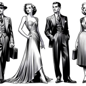 A montage of 1930s Hollywood stars like Greta Garbo, Marlene Dietrich, and Clark Gable, showcasing their influential fashion styles