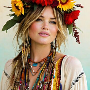 Iconic 1990s Style Icons - Drew Barrymore in a bohemian-inspired outfit with a flower crown